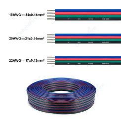 4Pin Electrical Wire LED Strip Extension Cables 4 Core Flat Wire For  COB 3528 5050 RGB LED Strip JST Connector Cabinet Lighting