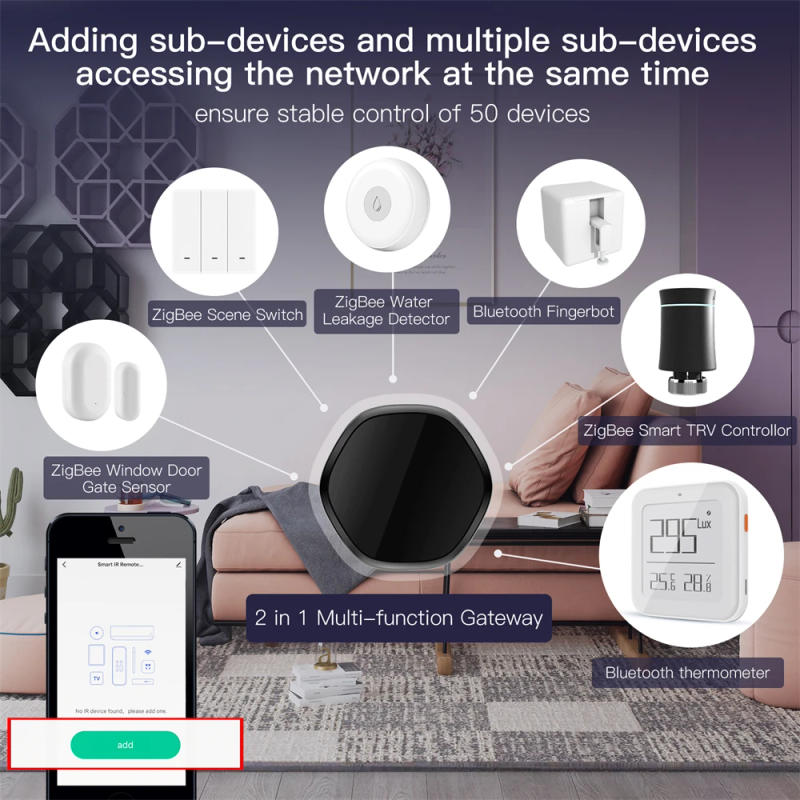 Description Picture 4 of itemTuya Smart Home WiFi 2 in 1 Wireless Multi-function BLE Mesh+ZigBee Gateway with 38K IR Remote Controller via Alexa Google Home