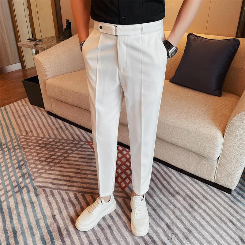 Description Picture 3 of itemHigh Quality Solid Color Casual Pants Men Business Social Suit Pant Versatile Cropped Pants Office Work Wedding Party Trousers