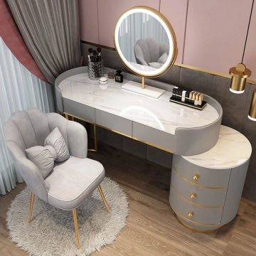 Designer Mordern White Gold Vanity Desk Dressing Table Mirror Makeup Table LED Lighting 6 Drawers Bedroom Home Furniture WRXYH