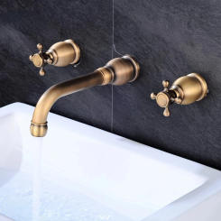 Wall Basin Faucet Set Brass Dual Holder Three Hole Wall Mounted Bathroom Sink Faucet Hot and Cold Wall Tap