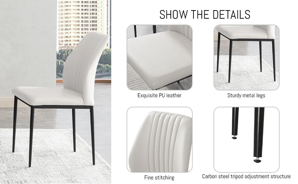 Description Picture 6 of itemZckyCine Modern 5-Piece Kitchen Table Set Rectangular Wood Dining Table with 4 Upholstered Leather Chairs (46.5" Table + 4 White