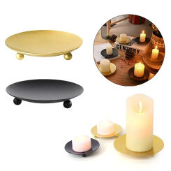 Iron Black Gold Candle Holder Tray Base Wedding Party Holiday Banquet Decorative Candle Holder Art Gift Cup Candle Accessories