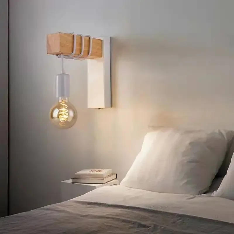 Description Picture 3 of itemModern Minimalist Indoor Wall Light Wood Wall Lamp E27 Lamp Home Sconce Lights Lighting Outdoor Decor Stair Light Bedroom Light