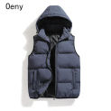 Men Sleeveless Down Vests Solid Hooded Vest Jackets Hot Fashion Male Winter Casual Pockets Waistcoat Windproof Jacket Plus Size