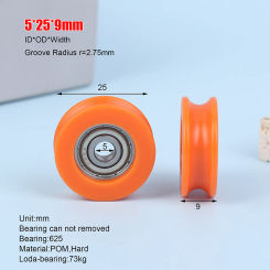 5x25x9mm U-shaped Groove Pulley Guide Wheel 625 Bearing Pulley Furniture Door Window Moving Wheel