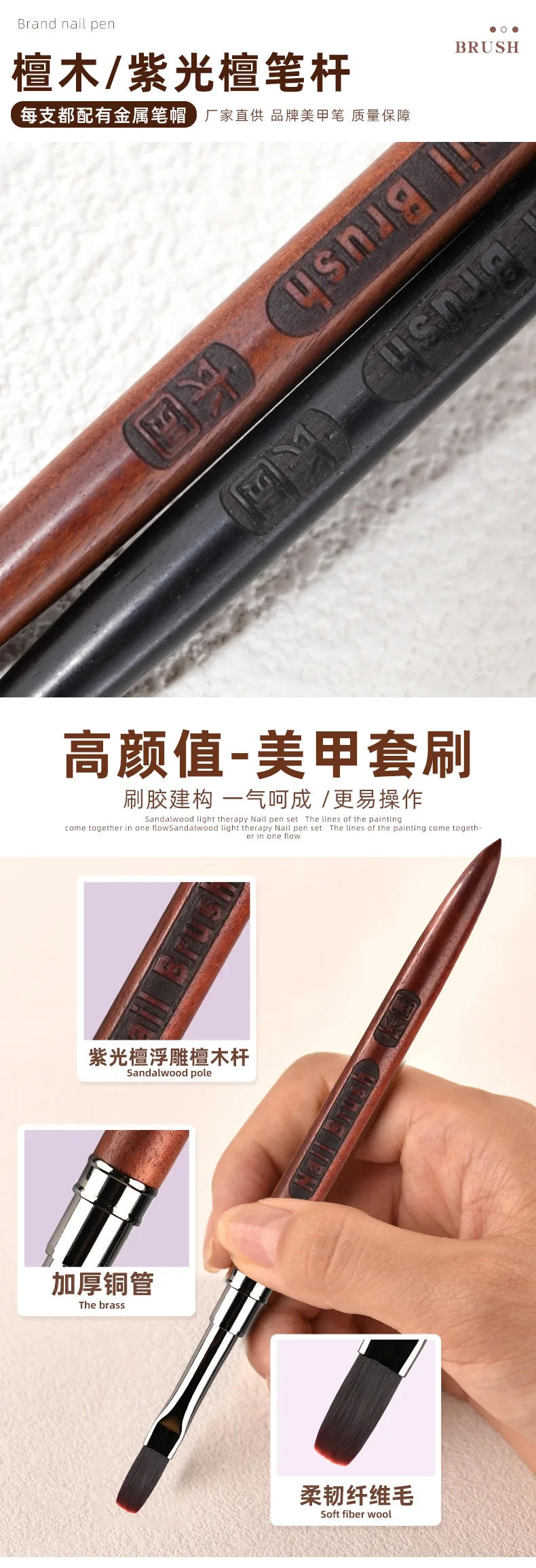 Description Picture 4 of item2Pcs UV Gel Nail Brush Wood Handle Professional Acrylic Extension Drawing Painting Pen Nail Art Design Brushes Manicure Tools