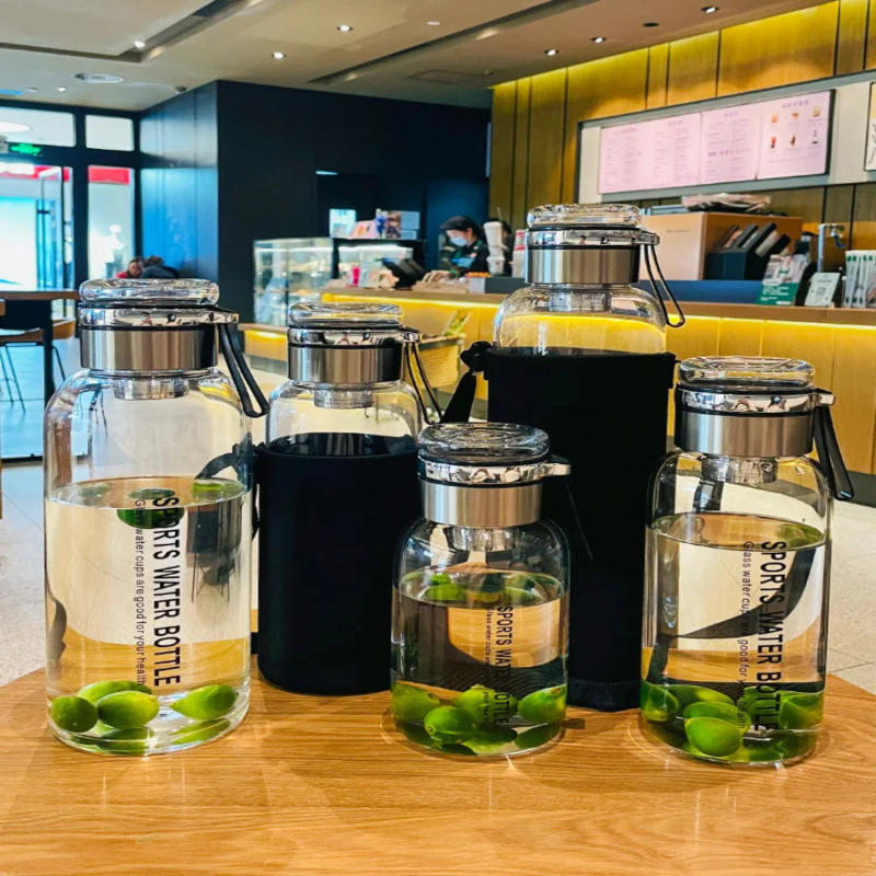 Description Picture 2 of itemPortable Large Capacity Water Bottle Clear High Borosilicate Glass Tea Beverage Bottle Outdoor Travel Sport Leakproof Drinkware