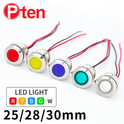 25/28/30mm Flat/Ball head Metal LED Warning Indicator Light Signal Lamp Pilot Wire3-6 12-24 220V Waterproof IP65 Stainless steel