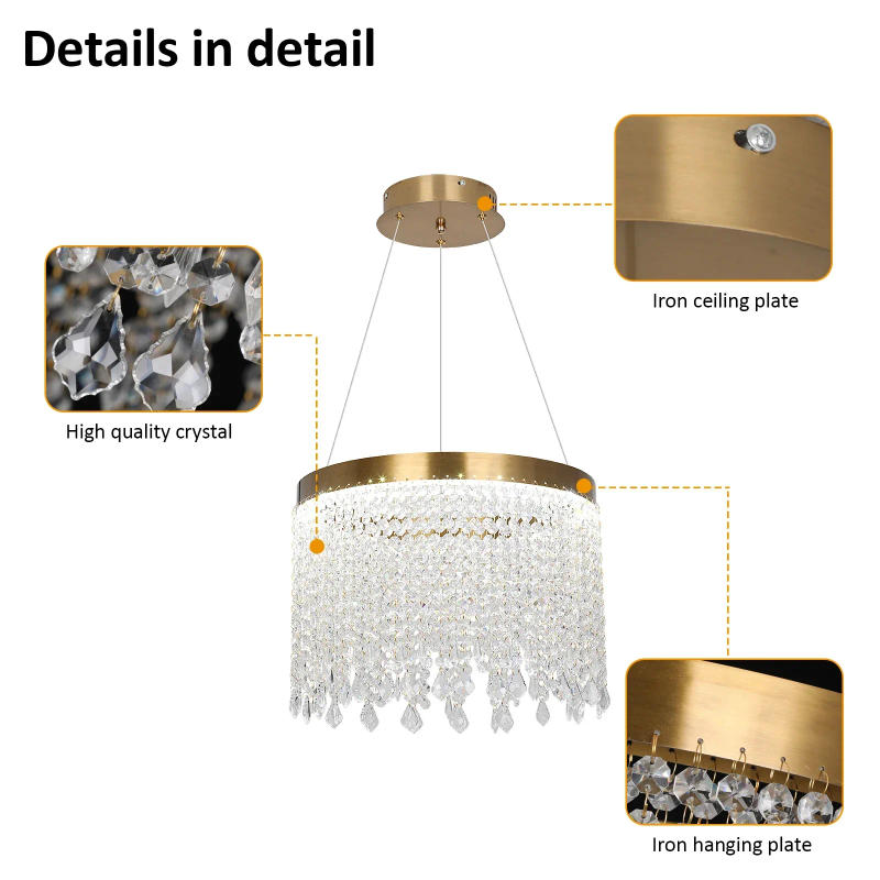 Description Picture 5 of itemModern Crystal Led Chandelier Nordic Pendant Lighting Ceiling Lamp Living Dining Room Decor Indoor Hangin Fixture Kitchen Island