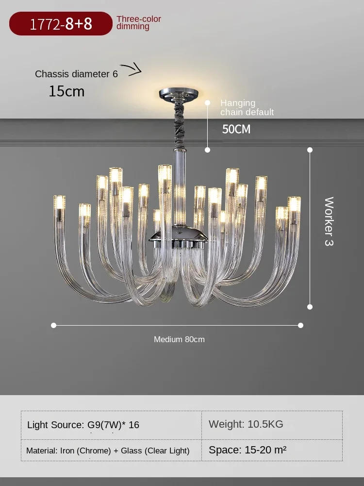 Description Picture 6 of itemModern LED Glass Luxury Crystal Chandelier European Style Pendant Light Home Decor for Living Room Hall Restaurant Bedroom