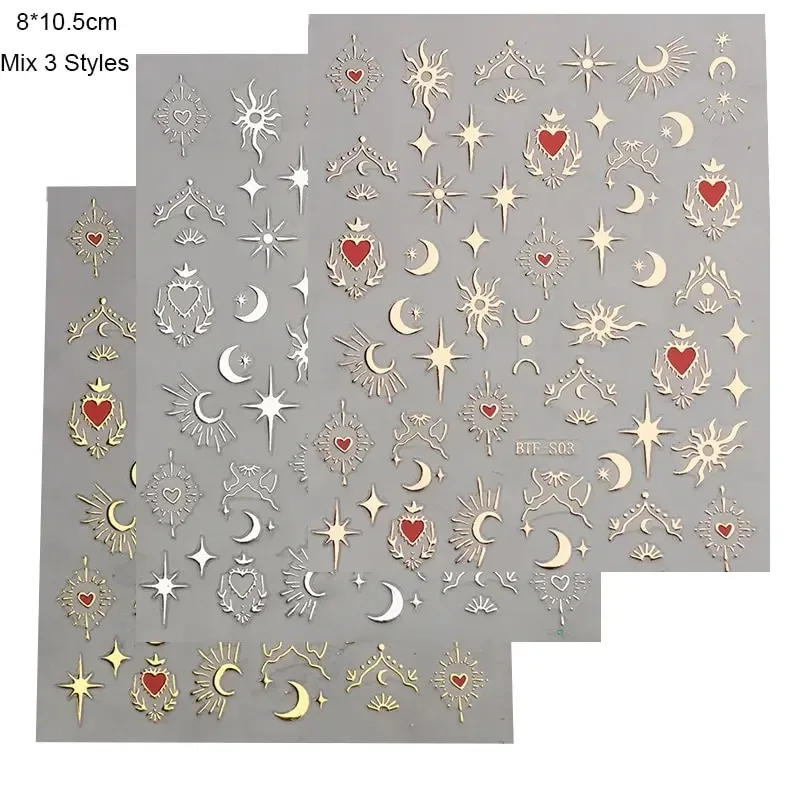 Description Picture 6 of item3 Sheets 3D Stickers for Nails Gold Sliver Rose Gold Laser Butterfly Moon Sun Adhesive Sliders DIY Nail Art Decals Accessories 