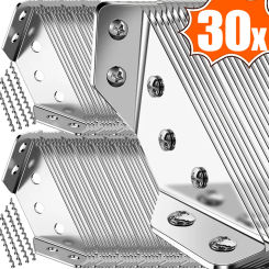 30-1set Stainless Steel Corner Brackets Furniture Angle Shelf Connector Cabinet Support Fixing Frame Corners Brace with Screws