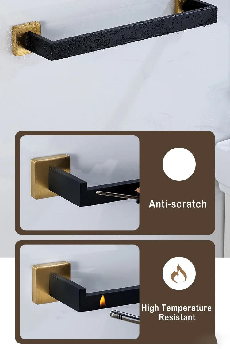 Description Picture 4 of itemBlack Gold Bathroom Hardware Set Wall Mount Stainless Steel Towel Bar Towel Ring Paper Holder Robe Hook Bathroom Accessories Set