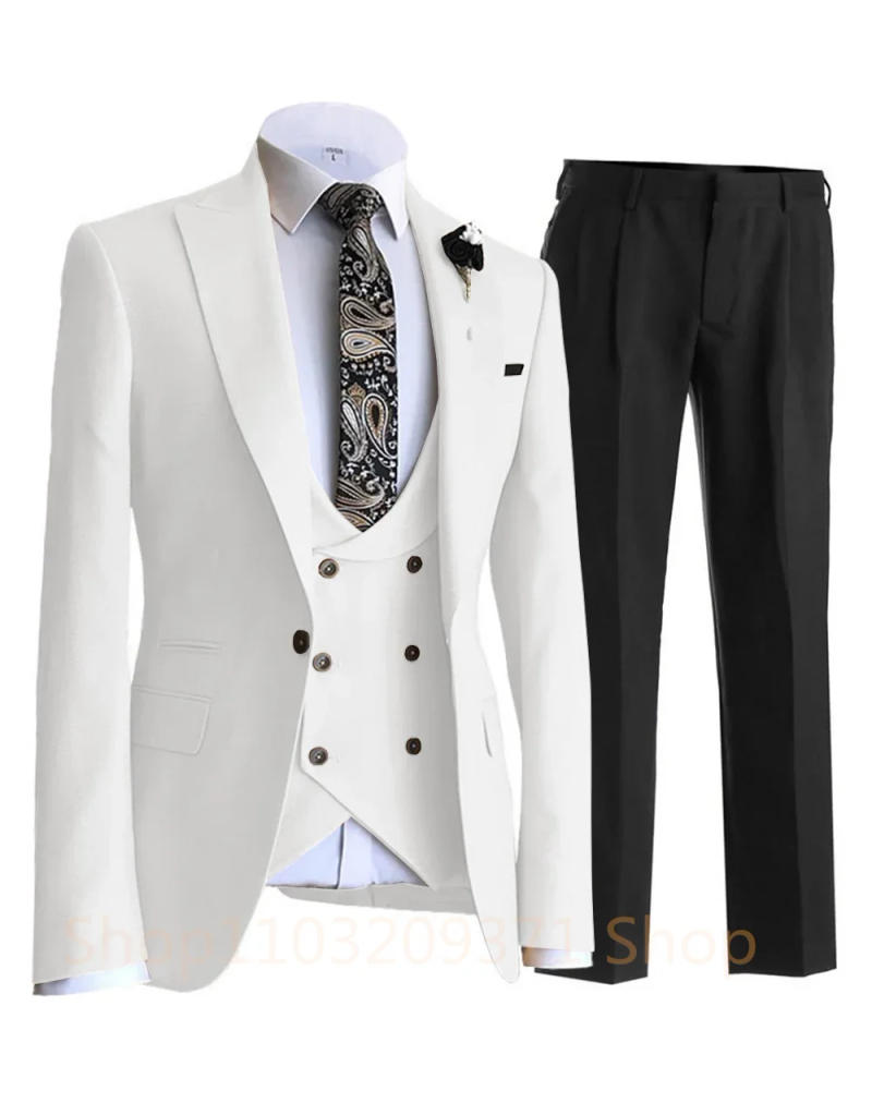 Description Picture 5 of itemMale Groom Wedding Blazers High Quality Dress Jacket Coat Pants Vest Men Skinny 3 Pieces Set Formal Slim Fit Tuxedo Prom Suit