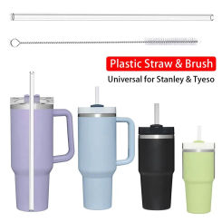 9mm Plastic Straight Drinking Straws Vacuum Tumbler Themos Cup Bottle Replacement Straw with Brush Suitable for Stanley 18-40oz