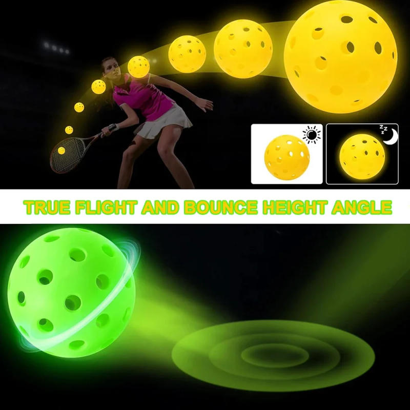 Description Picture 3 of item6 Pack Luminous Pickleballs 74MM 40 Holes Indoor Outdoor Glow In the Dark Pickleball Elasticity Durable for Beginners Practice