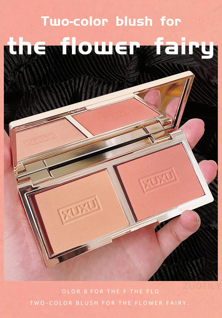 Description Picture 6 of item2-color Blush Pallete High-quality Glitter Matte Peach Face Mineral Pigment Nude Cheek Blusher Powder Makeup Contour Shadow