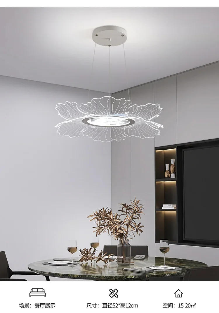 Description Picture 5 of itemRestaurant Ceiling Lighting Modern Creative LED Acrylic Iron Flower Warm Room Decor Hanging Lamps Living Room Pendant Lights