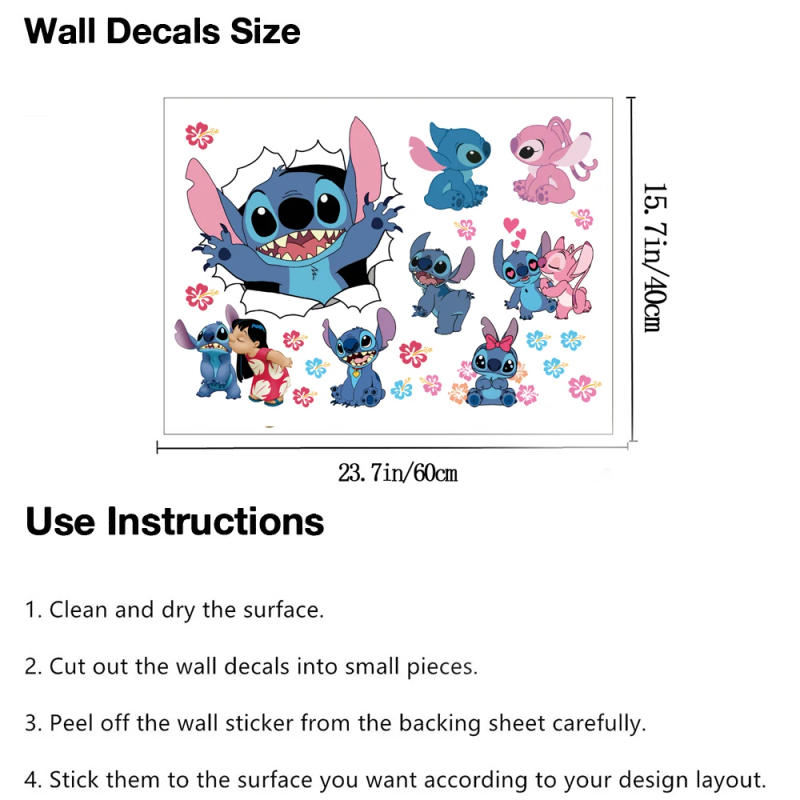 Description Picture 2 of item3D Cartoon Lilo & Stitch Movie Wall Stickers For Kids Rooms Kindergarten Living Room Bedroom Wall Decoration Animated Poster