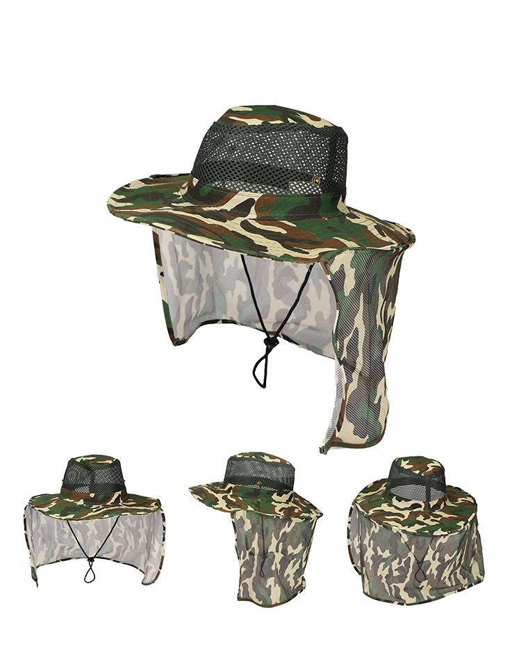 Description Picture 2 of itemOutdoor Camouflage Hat Fisherman's Fishing Cap Sunnet Gauze Cap Benny Hat Hiking Hat Anti-UV Sun-Protection Cool Breathable