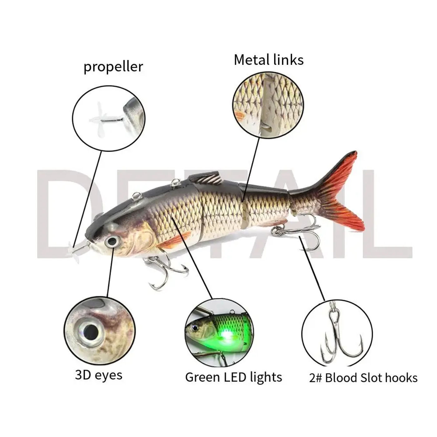 Description Picture 3 of itemBionic Fish Electric Lure Wobblers Automatic Swimming 5.1" Fishing Baits Kit 3D LED Light Swimbait Hard Fishing Lure Crankbait