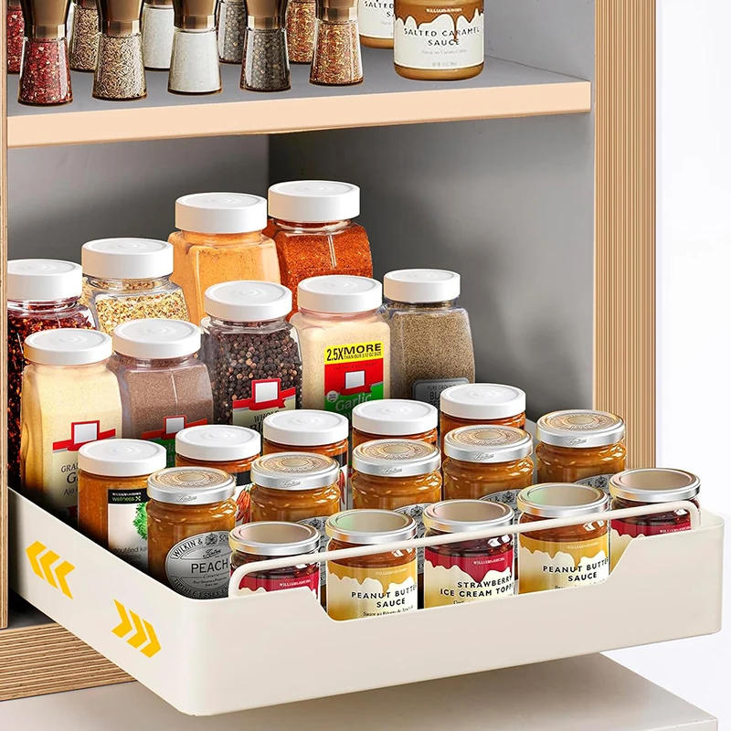 Description Picture 4 of itemKitchen Storage Rack with Slide Rails Pull-out Kitchen Drawer Type Storage Tray Spice Box Trays Storage Rack Cabinets Organizer