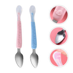 2 Pcs Mini Special Scraper Toddler Spoons Kids Scoop Silica Gel Stainless Steel Scraping Fruit