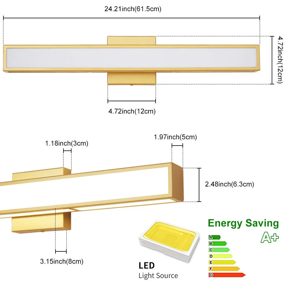Description Picture 5 of itemBiewalk Luxury Gold Wall Lamp with LED Light for Bedroom Bathroom  Makeup Mirror Lights Vanity Lights Wall Lamp for Mirror light