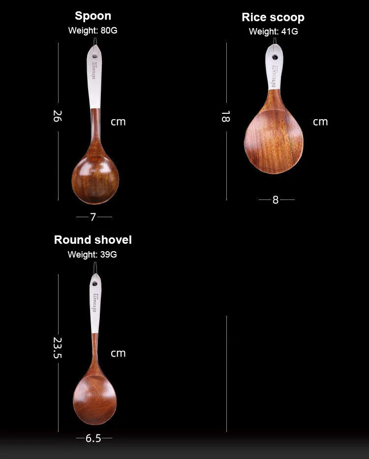 Description Picture 5 of itemThailand Teak Natural Wood Tableware Spoon Ladle Turner Long Rice Colander Soup Skimmer Cooking Spoons Scoop Kitchen Tool Set