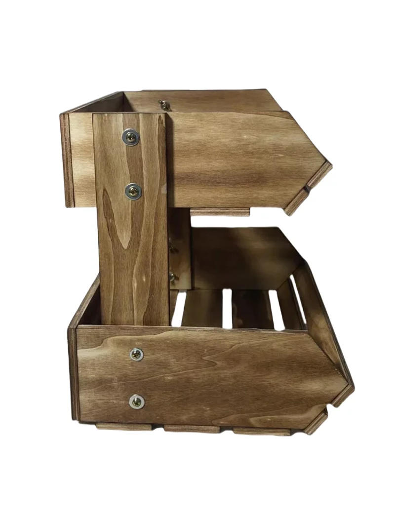 Description Picture 2 of item2-Tier Fruit Basket Kitchen Storage Basket Multipurpose Wooden Food Container Vegetable Cake Holder Kitchen Accessories