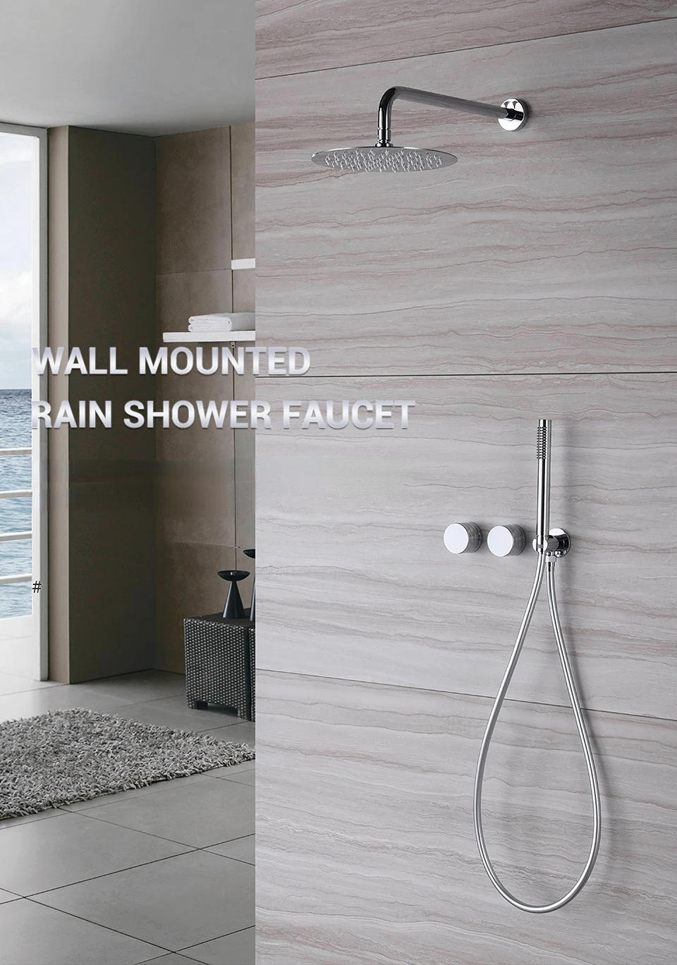 Description Picture 2 of itemBrass Wall-mounted Bathroom Shower System Set Hot&Cold  Bath Mixer Faucet Diverter Hand Held Rainfall