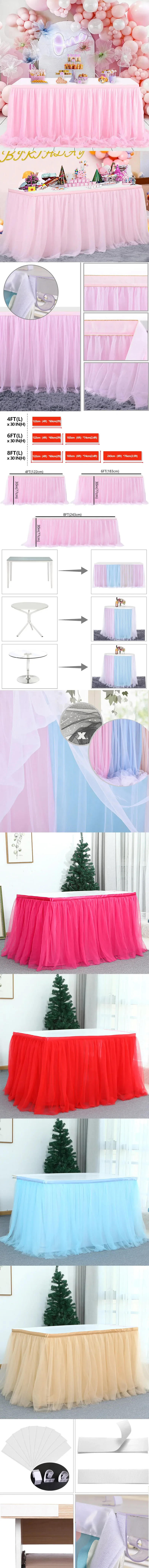 Description Picture 2 of item4/6ft Tulle Table Skirt for Wedding Wedding Party Birthday Table Skirting Baby Shower Gender Reveal Dessert Party Home Decor