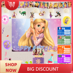 Tangled Princess Rapunzel Theme Birthday Party Decoration Supplie Cake Decoration Banner Numbers Balloon Background Baby Shower