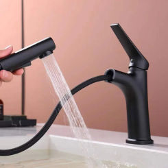 Brushed Gold Black Bathroom Basin Faucet Cold And Hot Brass Mixer Sink Deck Mounted Pull Out Water Tap