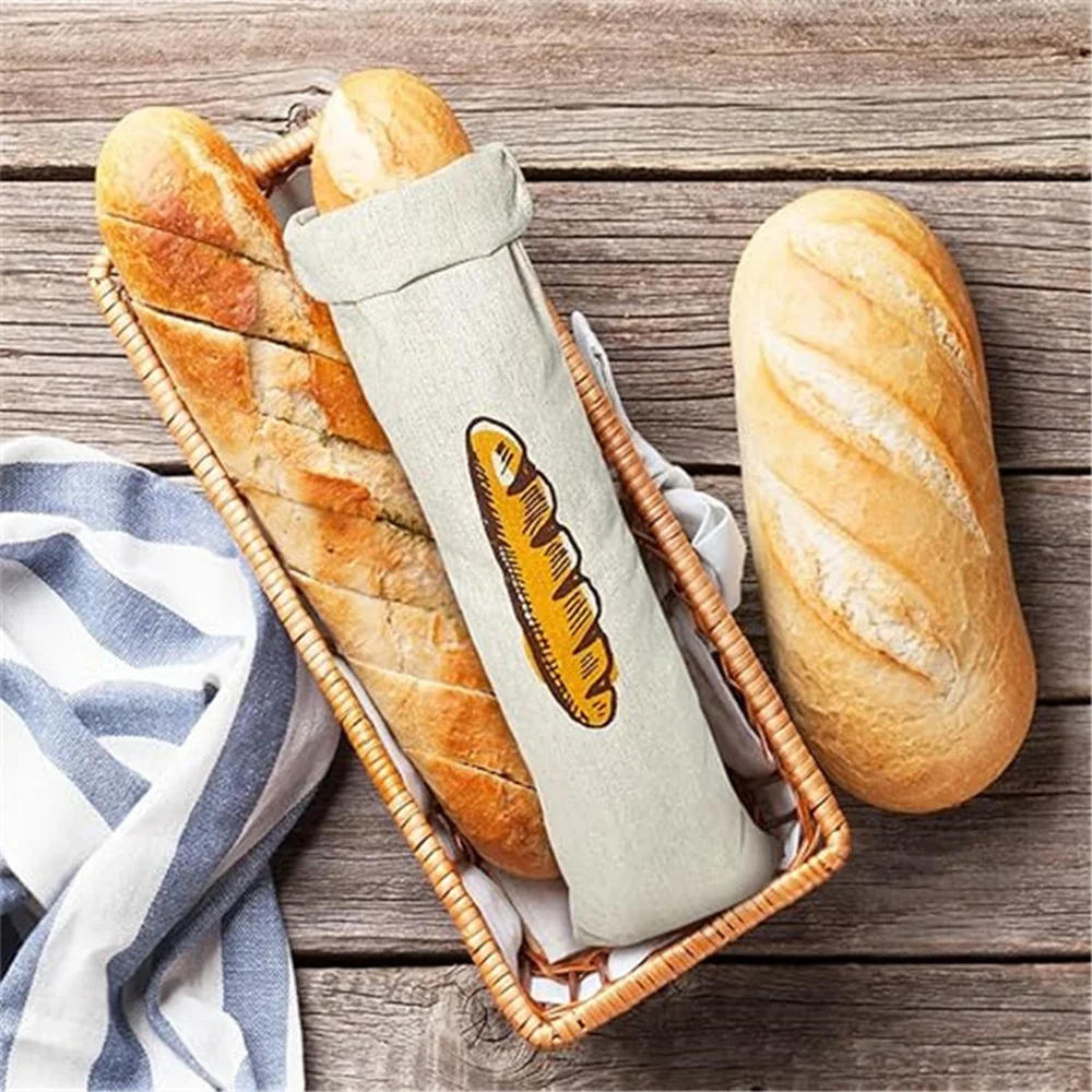 Description Picture 5 of itemLinen Bread Bags Reusable Food Storage Bags Large Drawstring Cotton Baguette Bag Fresh Eco Friendly Keeping Kitchen Organizer
