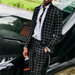 American Style Black Plaid Prom 2 Pcs Sets Tailor Made Slim Fit Notched Lapel Groom Tuxedos Handsome Male Blazers Costume Homme