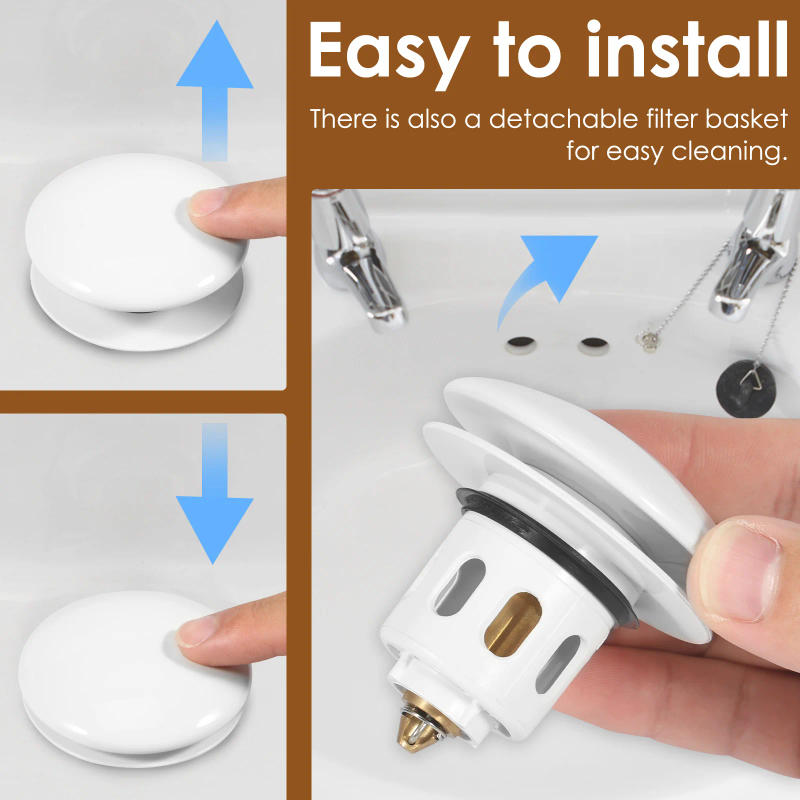 Description Picture 4 of item2/4/8Pcs 2 in 1 Sink Drain Strainer Pop Up Universal Kitchen Bathroom Brass Filter Basket Anti Clogging Wash Basin Hair Catcher