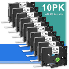 10PK 6mm AZE-211 Standard Label Tape 100%Compatible for Brother TZe TZ 211 Black on White Laminated Ribbon for P-Touch Printers