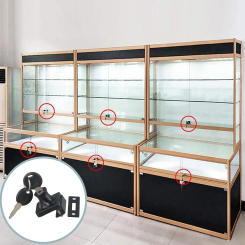 Showcase Cabinet Lock Replacement Sliding Door Spare Parts 2x Key Accessories Black Cabinet Display Glass Door