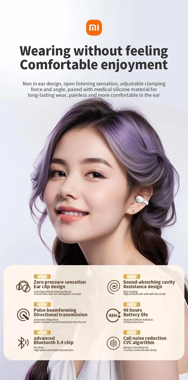 Description Picture 5 of itemXiaomi Earphone Ear Clip ENC Headset Wireless Bluetooth 5.3 Gift Headphone LED Digital Display Sport Running For Android iOS