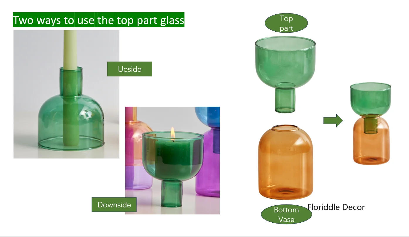 Description Picture 6 of item2pc Set Mini Vases Terrarium Hydroponic Plant Pot Glass Vase Wedding Flowers Candle Holders Decor Avocado Glass Growing Bud Vase