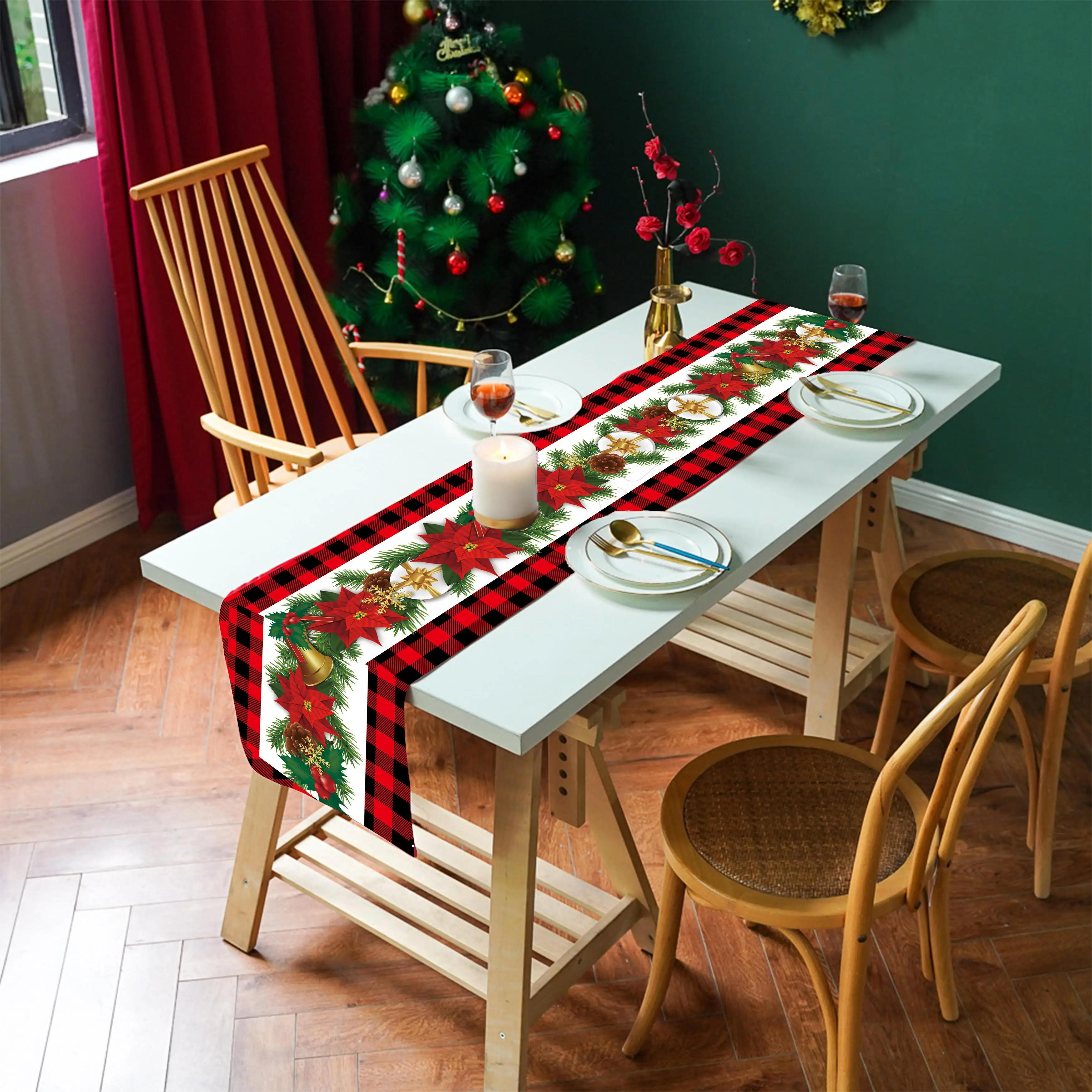 Description Picture 4 of itemChristmas Rectangle Stain Resistant Tablecloth Christmas Tree Country Party Outdoor Decor Red Buffalo Plaid Green Tablecloth