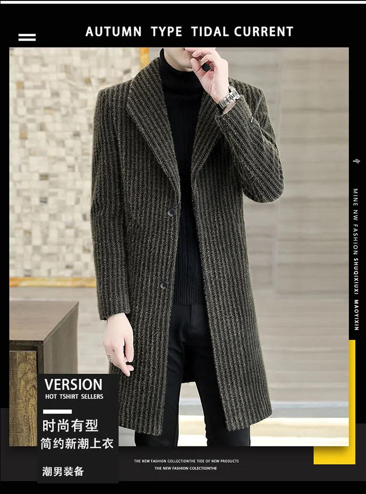 Description Picture 3 of item2023 Autumn and Winter New Slim-fit Coat Fashion Youth Imitation Mink Fur Business Leisure Wool Medium Long Coat Trench Coat