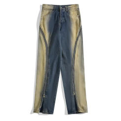 Top Version Multi Zipper Loose Straight Leg Floor Mop Jeans Men Women Kanye West  Denim Pants