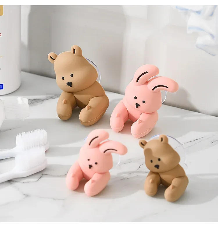 Description Picture 5 of itemCute Cartoon Rabbit Toothbrush Holder Silicone Wall-mounted Suction Cup Hook Sundries Storage Rack Bathroom Accessories