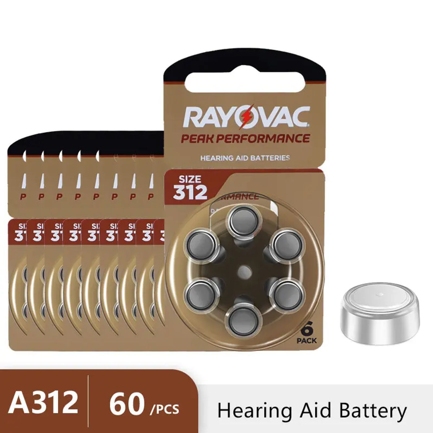 Description Picture 5 of item60Pcs Hearing Aid Batteries 312 A312 312A ZA312 312a PR41 Rayovac Peak UK Zinc Air Button Ear Aid Batteries For Hearing Aids 312