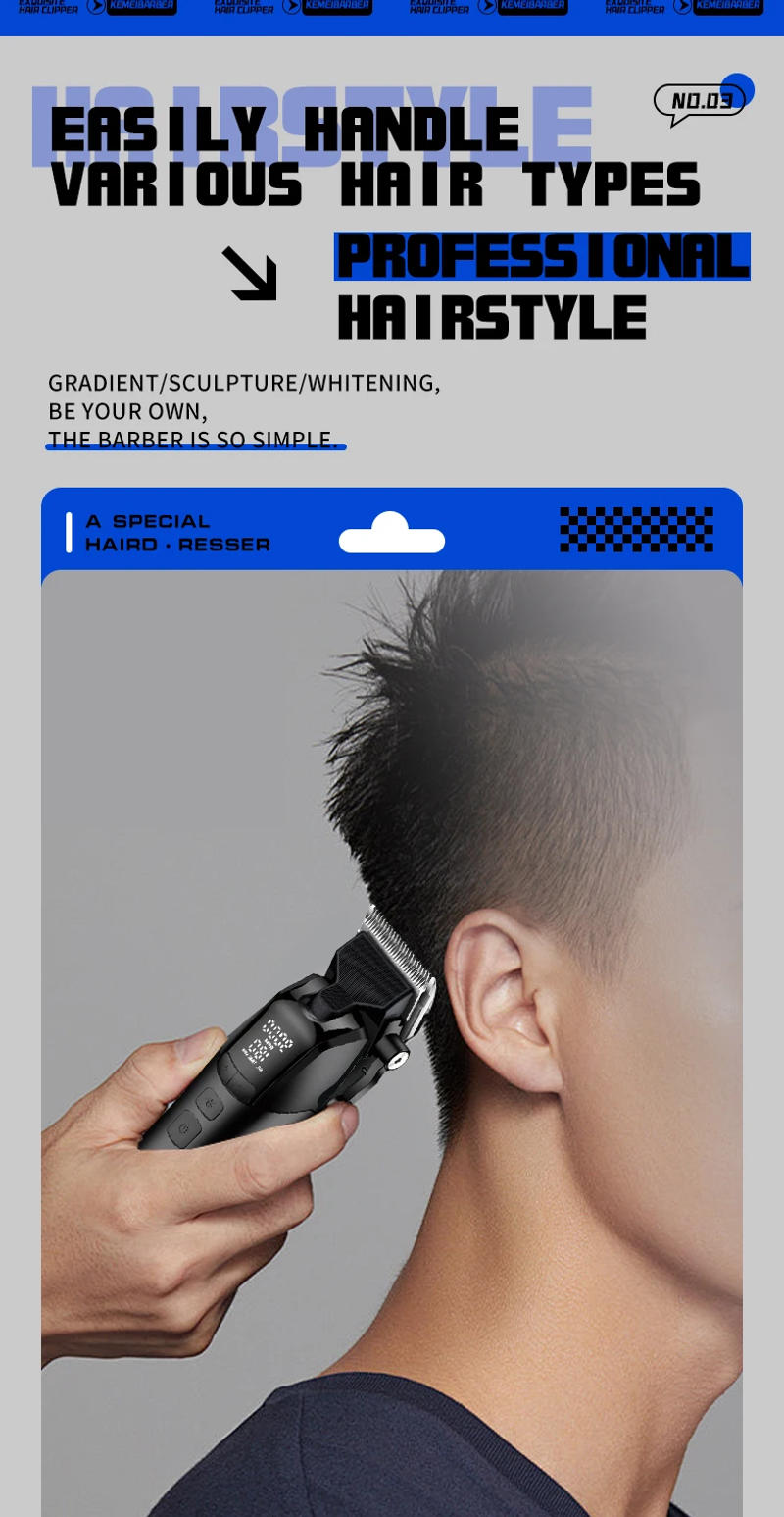 Description Picture 6 of itemKEMEI DLC Blade Electric Hair Clipper Professional Cordless Usb Rechargeable Hair Clippers With Light KM-1858