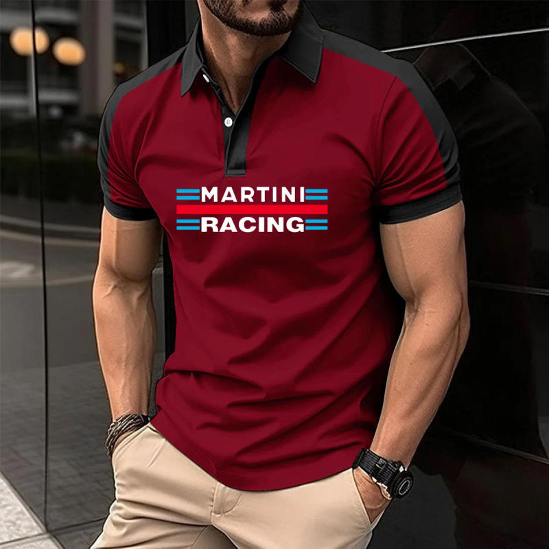 Description Picture 4 of item2024 Summer Streetwear 50% Cotton Men Polo Shirt tops Martini Racing print Casual Fashion Contrast Color new golf shirt