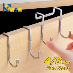 4/8PCS S-Type 304 Stainless Steel Cabinet Door Hook Multifunctional Towel Rack Hat Rack Storage Rack Kitchen Bathroom Accessorie